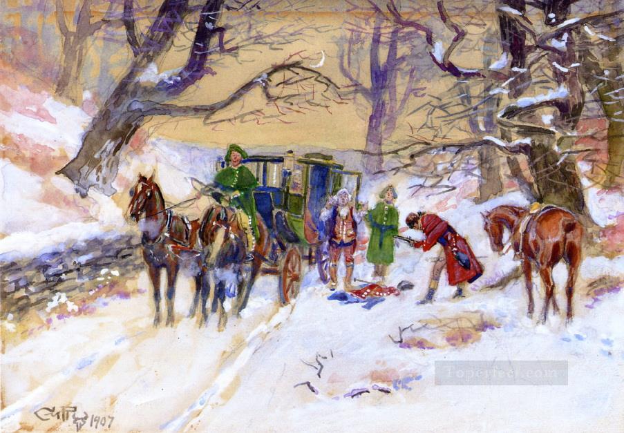 holdup on the boston road 1907 Charles Marion Russell Oil Paintings